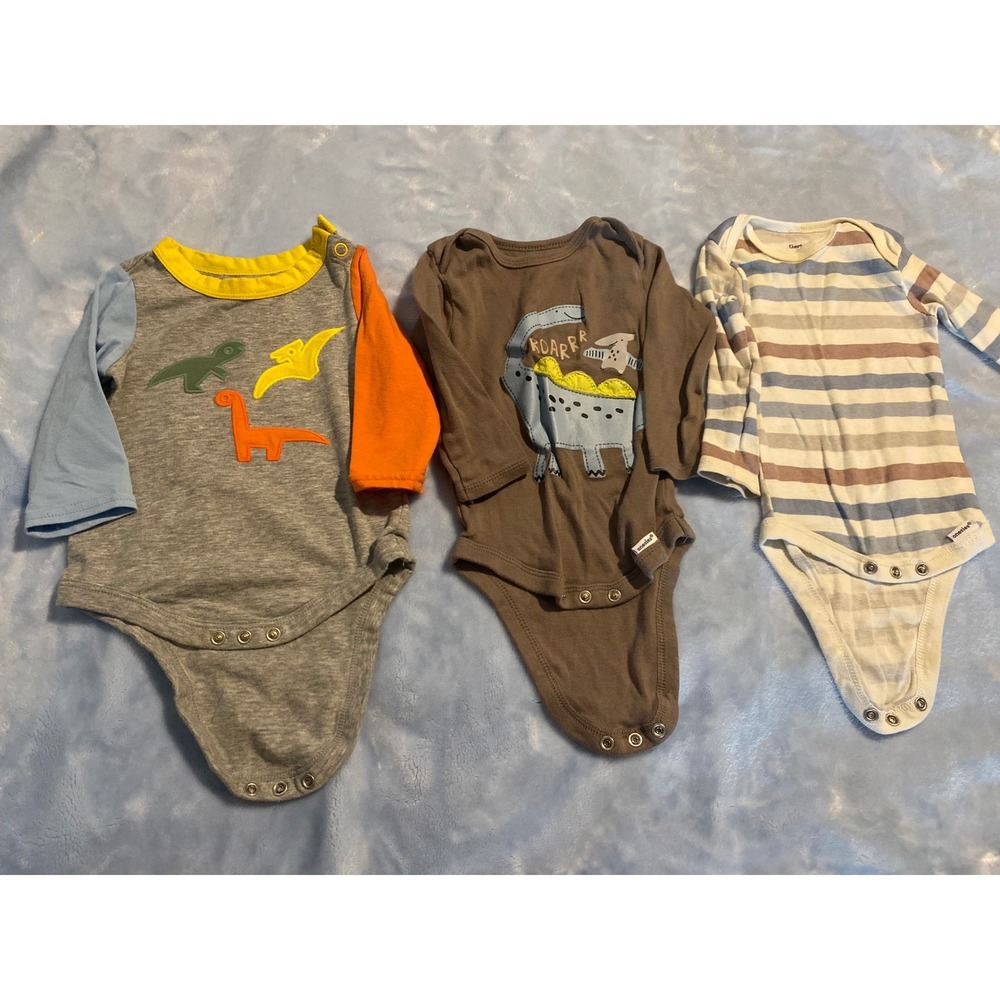 Gerber Christian Robinson Baby Boy Dinosaur Long Sleeve Bodysuit bundle of 3-6M